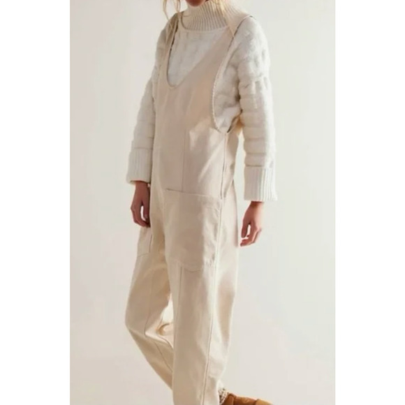 NEW FREE PEOPLE WE THE FREE IVORY HIGH ROLLER ONE PIECE JUMPSUIT SZ M - Picture 3 of 9